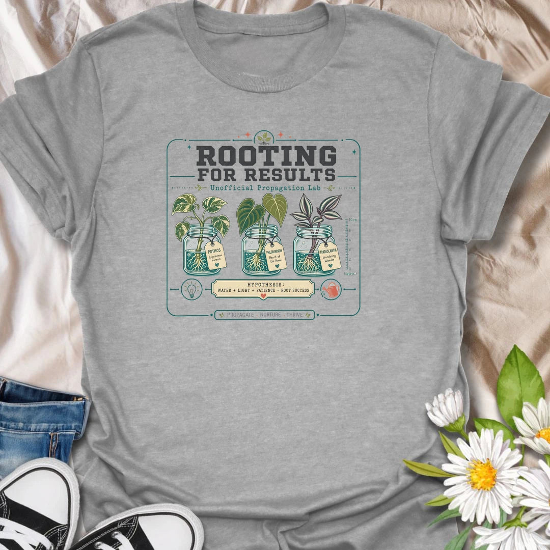 SPropagation t-shirt for plant lovers experimenting with cuttings, jars, roots, light, patience, and a little plant science.