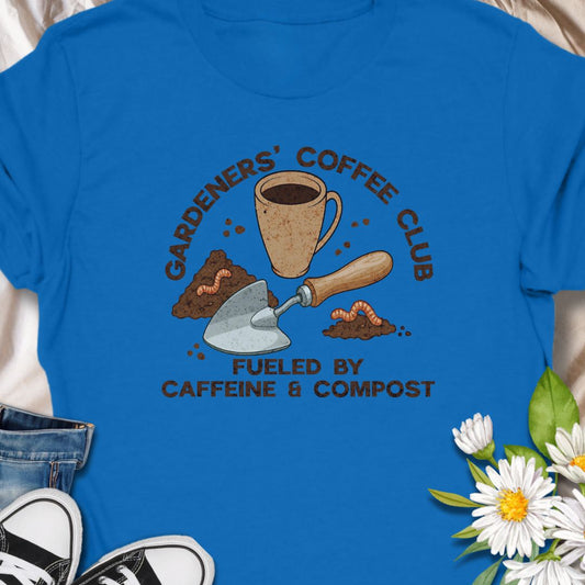 Join the unofficial club for caffeine-fueled gardeners with this fun and earthy "Gardeners' Coffee Club" t-shirt. Perfect for green thumbs who love a hot cup and healthy soil, this design is a cozy blend of humor and horticulture.
The t-shirt that speaks to mornings spent with soil on your hands and a warm mug nearby. 