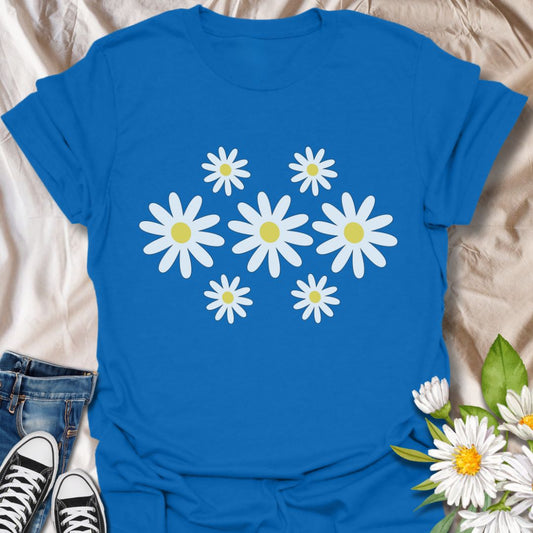 Bright and cheerful daisy t-shirt featuring a simple, bold flower cluster on sunny yellow. A perfect tee for flower lovers, cottagecore fans, and anyone who wants to wear a little sunshine. Great for spring, summer, and everyday joy. Royal blue