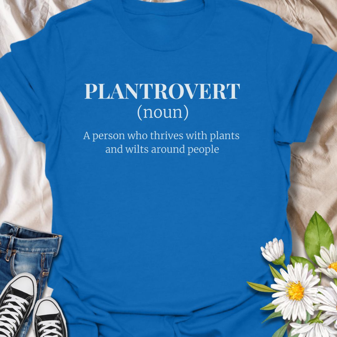Celebrate your love for plants and introverted peace with this witty “Plantrovert” definition t-shirt. Ideal for plant parents, indoor gardeners, and quiet souls who bloom in solitude. A perfect gift for plant lovers with a sense of humor and a preference for green over gossip.
