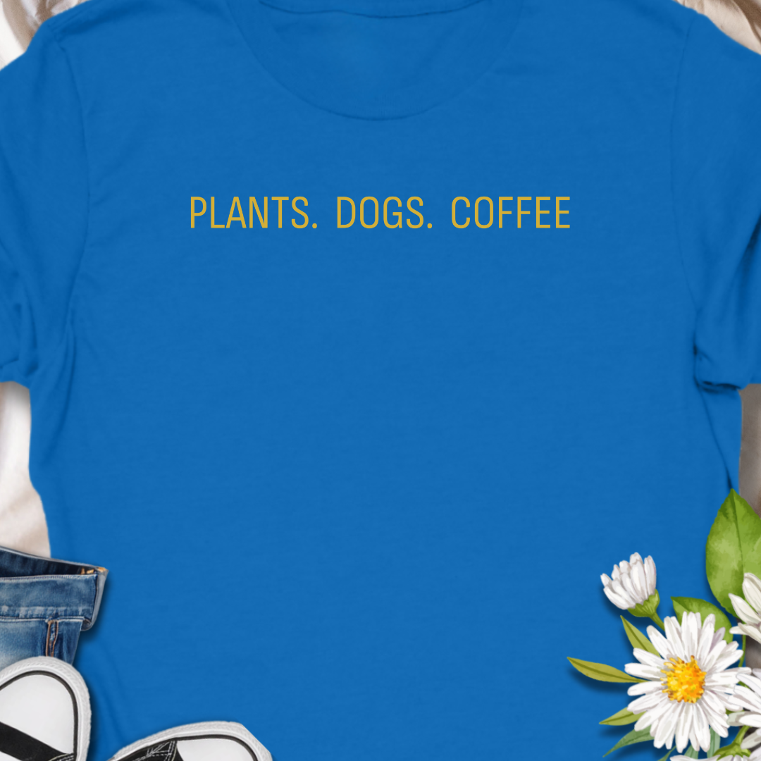 A minimalist “Plants. Coffee. Repeat.” t-shirt for plant lovers, coffee addicts, and slow-living fans. A simple, everyday graphic tee perfect for gardeners, houseplant parents, and cozy café vibes.