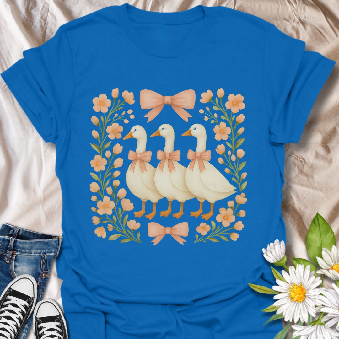 Floral Geese Themed T-Shirt