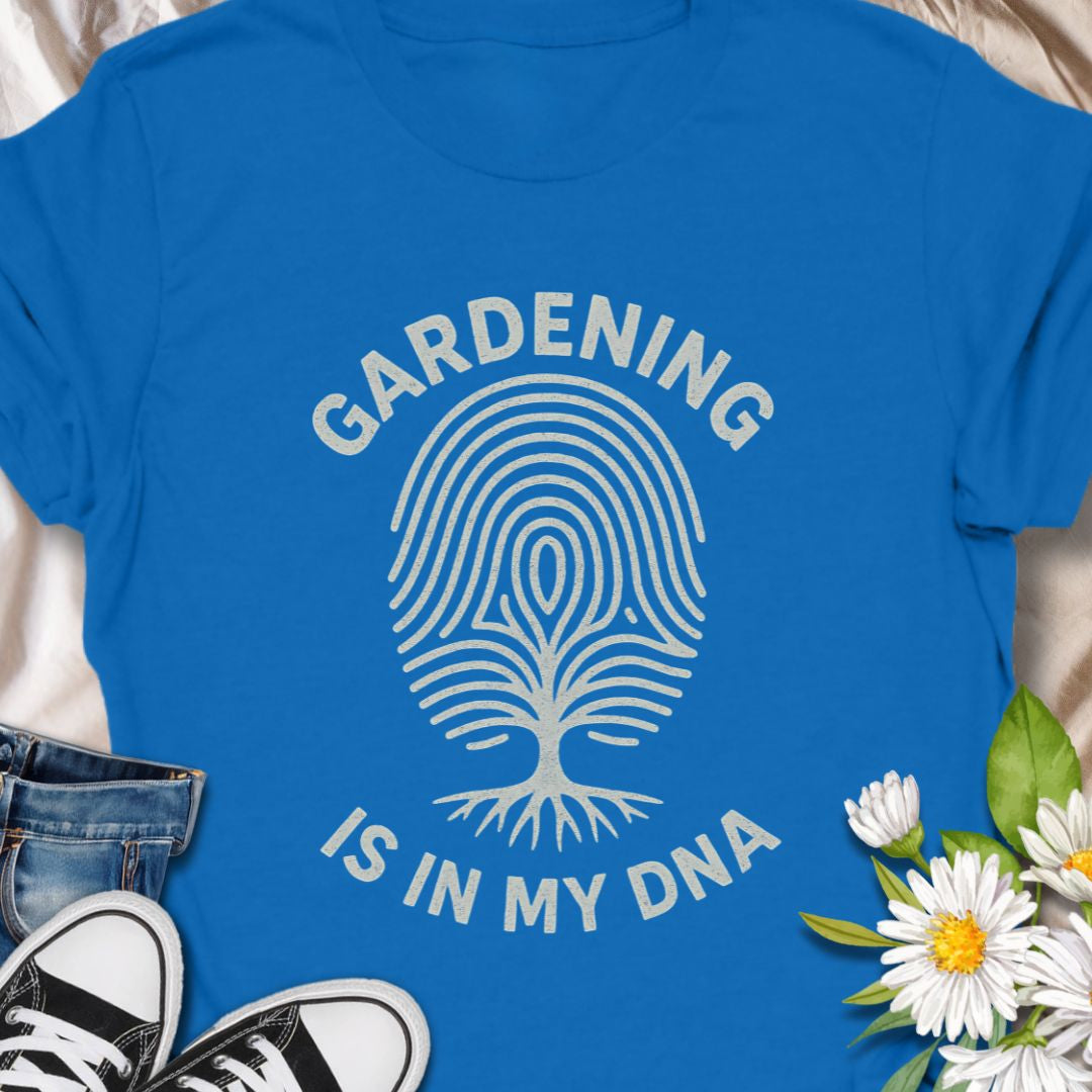 Celebrate your green thumb with this “Gardening Is in My DNA” t-shirt, featuring a unique fingerprint tree design. Perfect for plant lovers, garden enthusiasts, and horticulture fans who feel a deep-rooted connection to the soil. A great gift for gardeners and nature lovers alike.