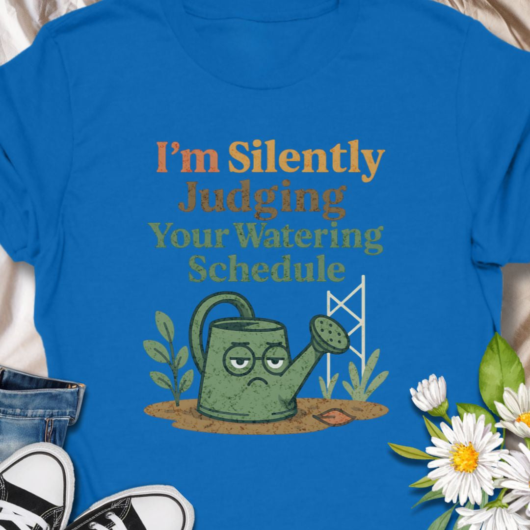 Show off your plant-parent sass with this “I’m Silently Judging Your Watering Schedule” tee featuring a grumpy watering can. A hilarious gift for  moms, dads, grandparents, anyone who enjoys their garden.  This tee shows a love for keeping  leafy friends happy, in a sarcastic way.   Ideal for houseplant lovers and garden geeks alike.