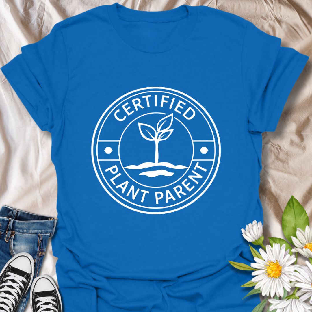 Show off your plant-loving pride with this “Certified Plant Parent” t-shirt, featuring a clean, minimalist badge-style design. Perfect for gardeners, houseplant enthusiasts, or green thumb gurus, this comfy tee makes a thoughtful gift for any plant lover who treats their foliage like family.