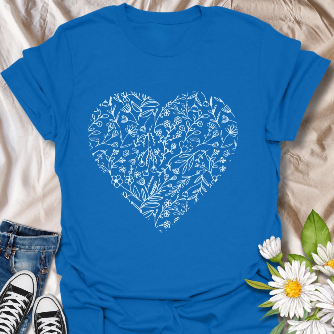 Celebrate your love for nature with this stunning floral heart design, filled with intricate leaves and delicate flowers. A perfect choice for plant lovers, gardeners, and anyone who enjoys botanical beauty.