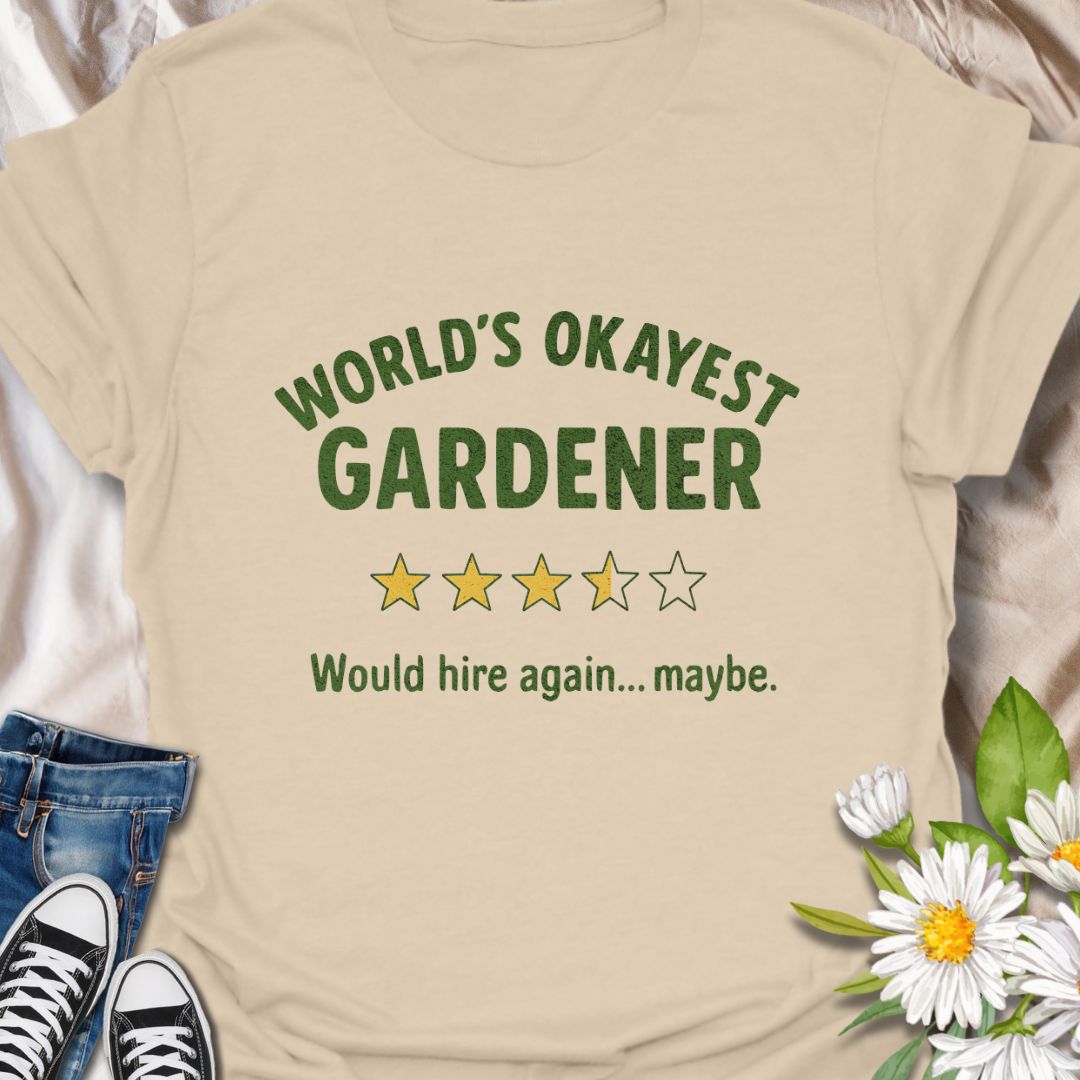 Embrace your green thumb with a healthy dose of humor! This “World’s Okayest Gardener” t-shirt is the perfect gift for gardeners who don’t take themselves too seriously. A fun and witty shirt for plant lovers, backyard growers, and hobby gardeners.