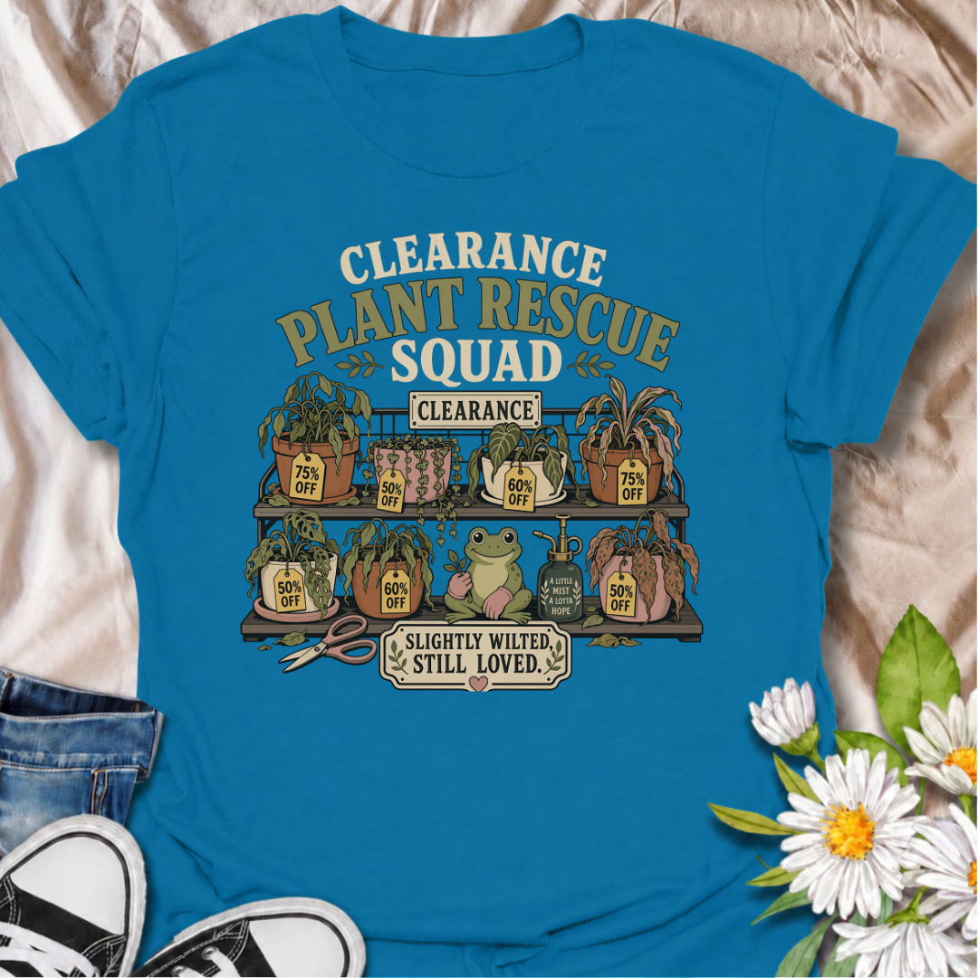 Give every wilted plant another chance with this “Clearance Plant Rescue Squad” T-shirt. Featuring discounted plants, sale tags, a hopeful frog, and the phrase “Slightly Wilted, Still Loved,” it celebrates every determined plant rescuer. A funny and heartfelt gift for gardeners who cannot leave a struggling plant behind.