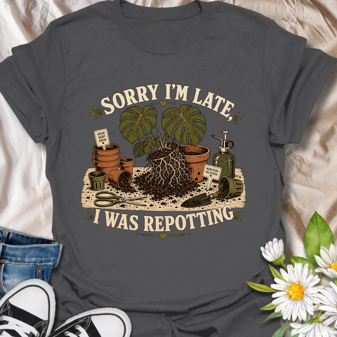 Funny plant t-shirt for anyone who loses track of time while repotting plants.
Features a repotting scene with monstera roots, pots, tools, and vintage botanical styling.
A fun gift for plant parents, houseplant lovers, and indoor gardeners.