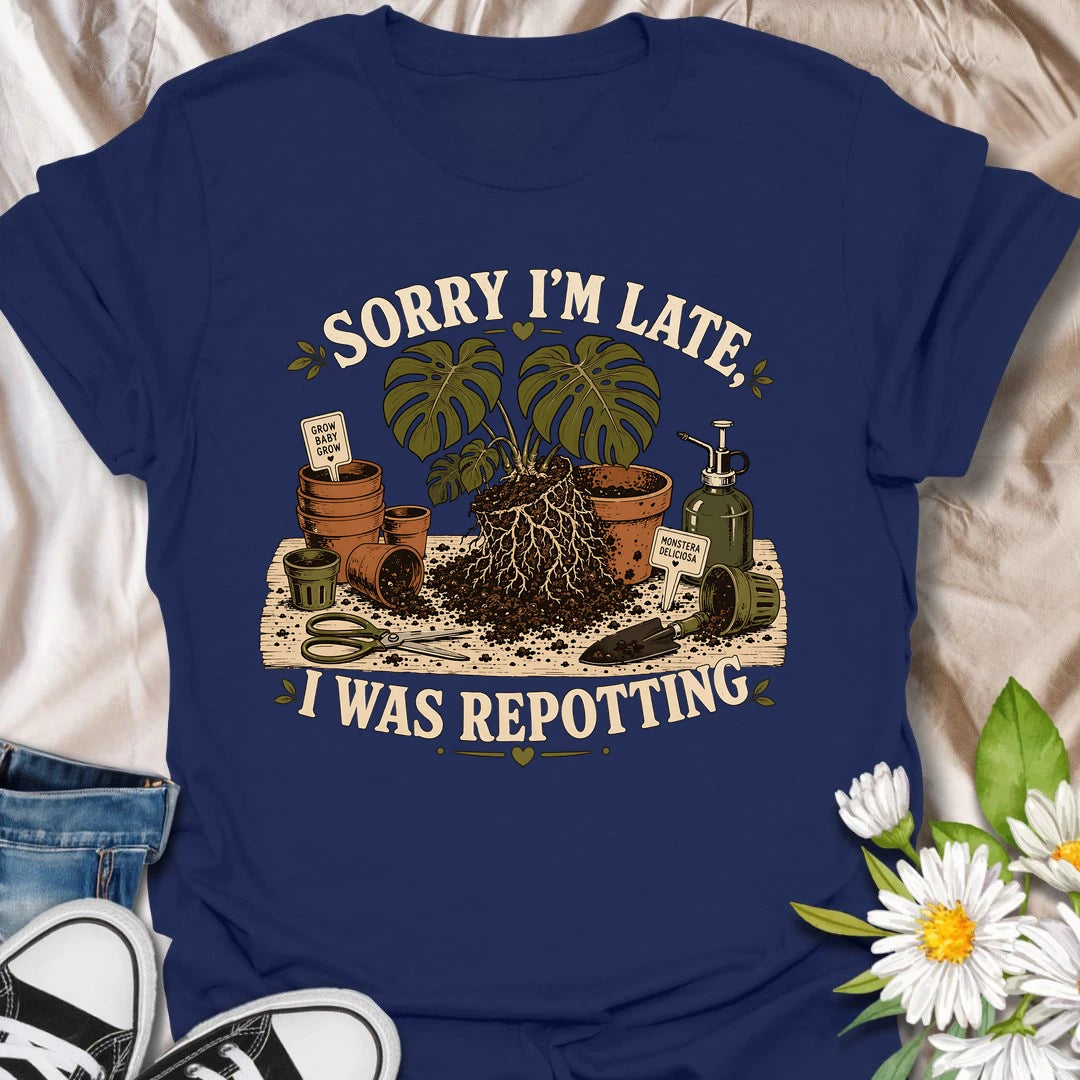 Funny plant t-shirt for anyone who loses track of time while repotting plants.
Features a repotting scene with monstera roots, pots, tools, and vintage botanical styling.
A fun gift for plant parents, houseplant lovers, and indoor gardeners.