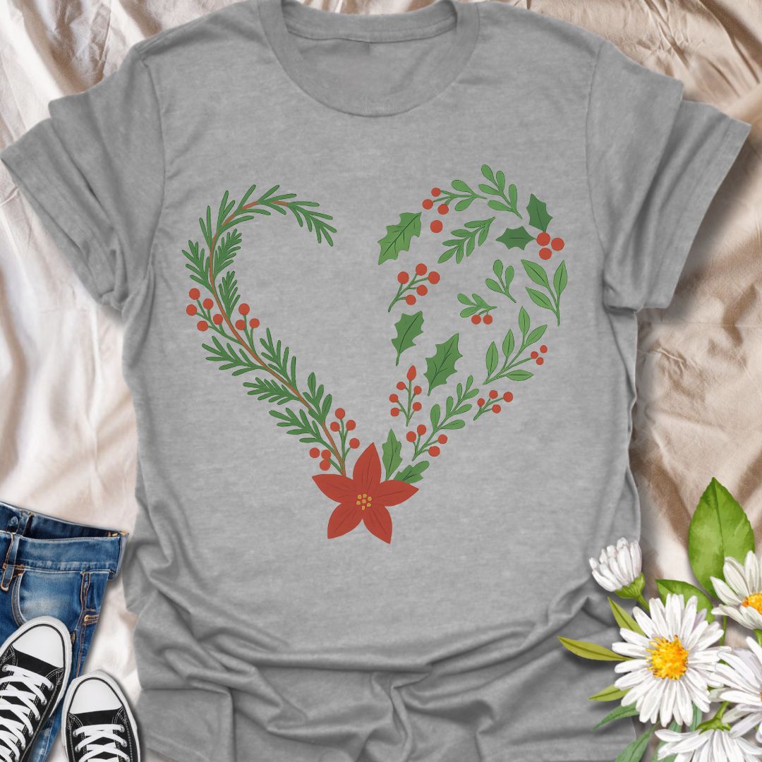 Christmas Floral Heart T-Shirt