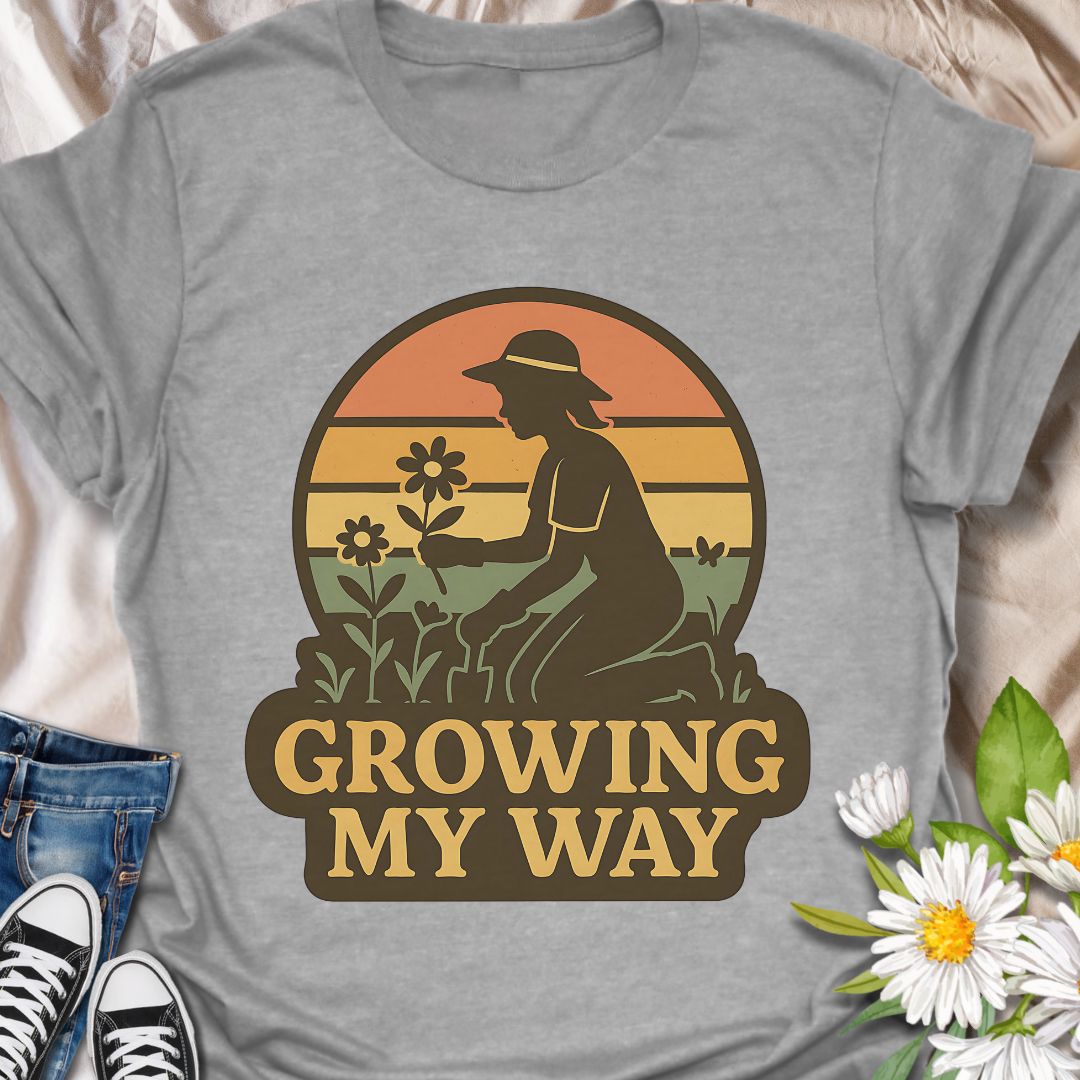 Celebrate your love for gardening and independence with this empowering "Growing My Way" t-shirt. Featuring a vintage-style silhouette and floral design, it’s perfect for plant lovers who grow at their own pace. A thoughtful gift for gardeners, homesteaders, and green-thumbed souls.