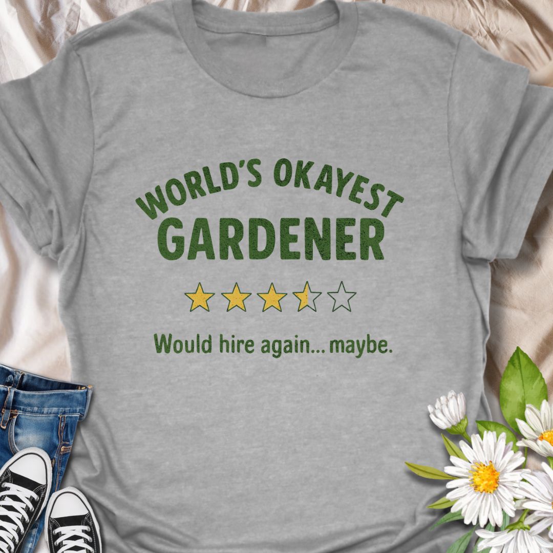 Embrace your green thumb with a healthy dose of humor! This “World’s Okayest Gardener” t-shirt is the perfect gift for gardeners who don’t take themselves too seriously. A fun and witty shirt for plant lovers, backyard growers, and hobby gardeners.