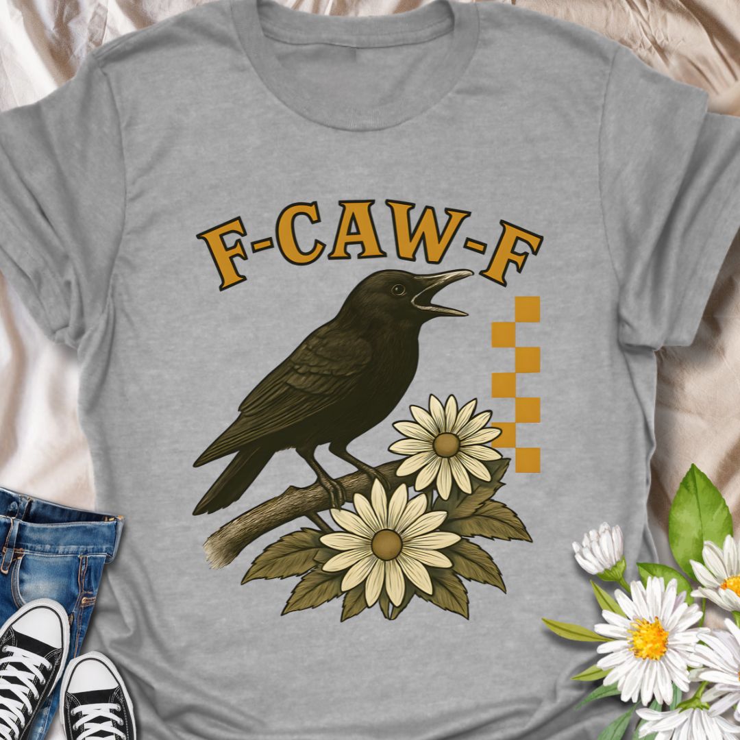 Add bold floral attitude to your wardrobe with this quirky crow and flower graphic tee featuring the cheeky phrase "F-CAW-F." Perfect for flower lovers with a sense of humor, nature enthusiasts, and cottagecore fans who enjoy a little edge in their aesthetic.