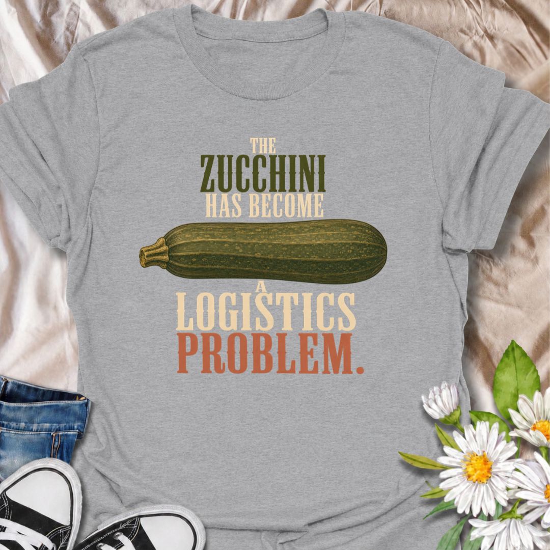 A funny gardening T-shirt for anyone who planted zucchini and then discovered just how productive one plant can be. The phrase “The Zucchini Has Become a Logistics Problem” perfectly captures that point in summer when the harvest starts taking over the kitchen. Featuring an oversized vintage-style zucchini, this design is ideal for vegetable gardeners, backyard growers, and anyone familiar with a bumper crop. It makes a great gift for gardeners who are forever giving away extra squash to friends and neighbo