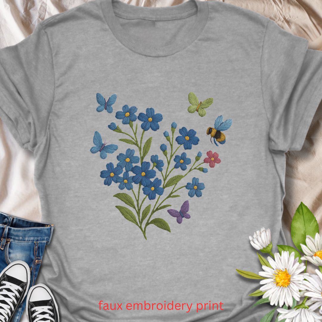 Faux embroidery Forget Me Not T-shirt