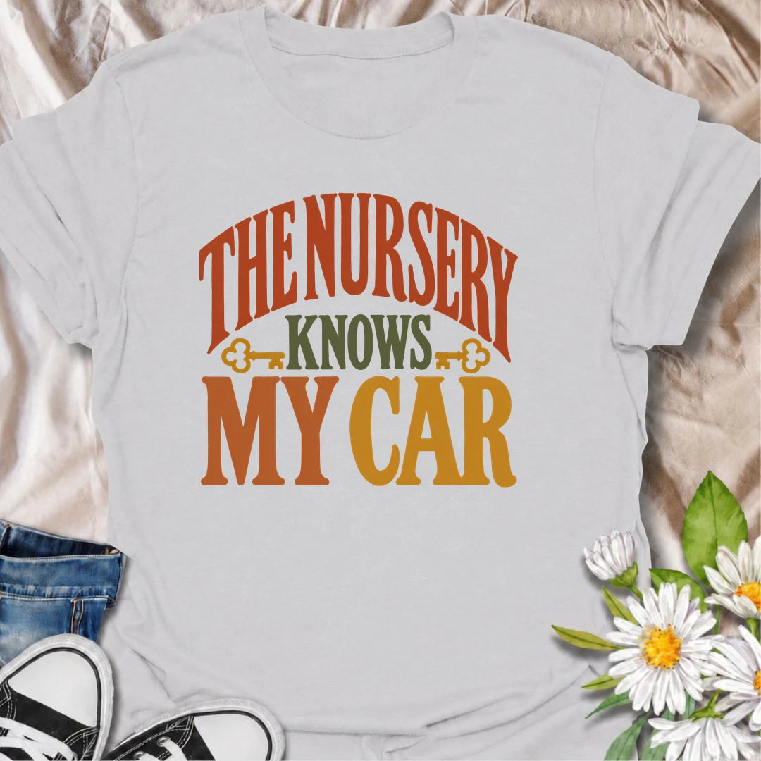 Show off your plant shopping habits with this funny “The Nursery Knows My Car” T-shirt. Featuring bold retro typography in warm botanical colors, this design is perfect for gardeners and plant lovers who visit the nursery far more often than they planned. A fun gift for plant moms, nursery regulars, and anyone who can never leave with just one plant.
