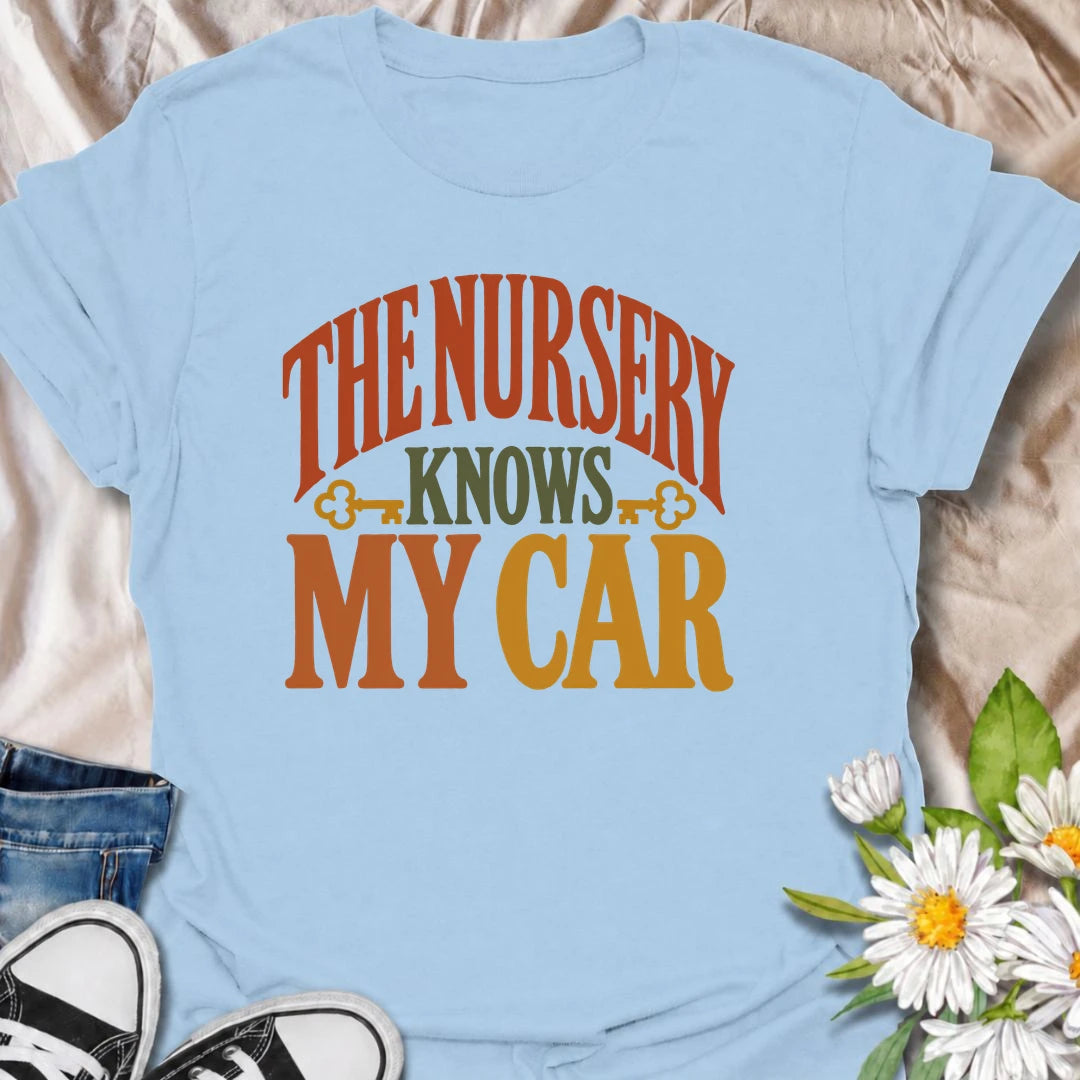 Show off your plant shopping habits with this funny “The Nursery Knows My Car” T-shirt. Featuring bold retro typography in warm botanical colors, this design is perfect for gardeners and plant lovers who visit the nursery far more often than they planned. A fun gift for plant moms, nursery regulars, and anyone who can never leave with just one plant.