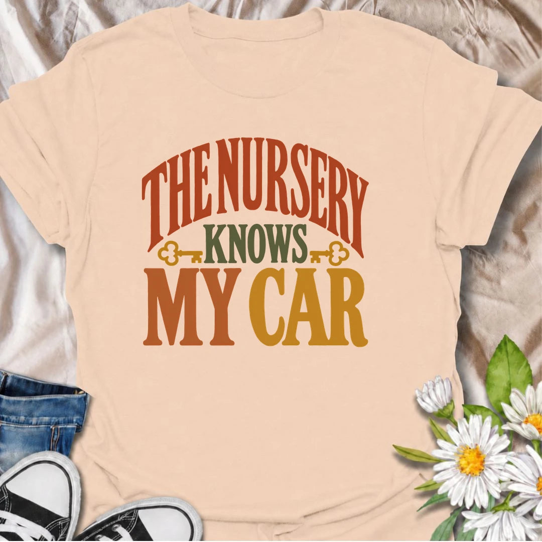 Show off your plant shopping habits with this funny “The Nursery Knows My Car” T-shirt. Featuring bold retro typography in warm botanical colors, this design is perfect for gardeners and plant lovers who visit the nursery far more often than they planned. A fun gift for plant moms, nursery regulars, and anyone who can never leave with just one plant.