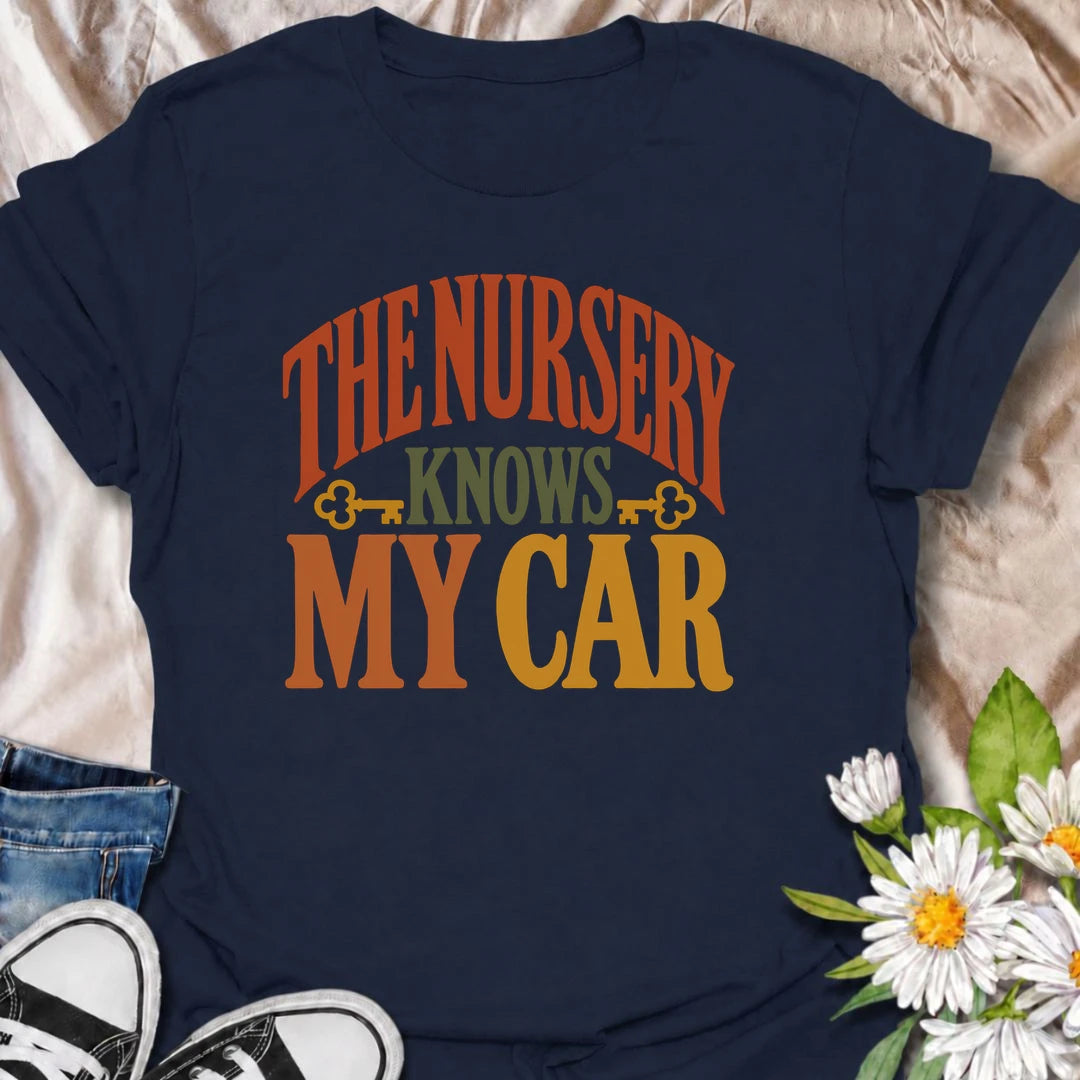 Show off your plant shopping habits with this funny “The Nursery Knows My Car” T-shirt. Featuring bold retro typography in warm botanical colors, this design is perfect for gardeners and plant lovers who visit the nursery far more often than they planned. A fun gift for plant moms, nursery regulars, and anyone who can never leave with just one plant.