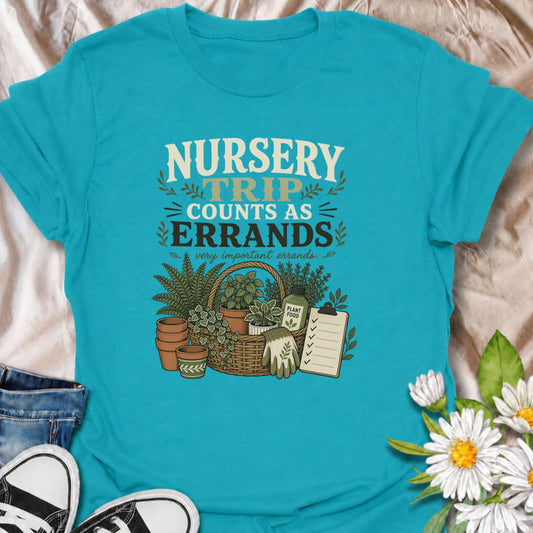 Make every plant-shopping trip feel productive with this “Nursery Trip Counts as Errands” T-shirt. The detailed basket of herbs, pots, garden supplies, and checklist celebrates a gardener’s most important appointments. It is a fun gift for plant lovers who always make time for the nursery.