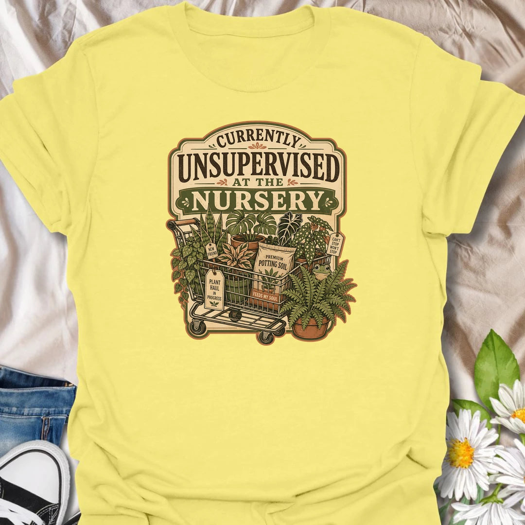 Funny plant shopping t-shirt for anyone who should never be left alone at the nursery.
Features a cart full of houseplants, potting soil, and playful plant-shopping details.
Perfect for plant lovers, plant moms, garden center regulars, and anyone who always comes home with extra plants.