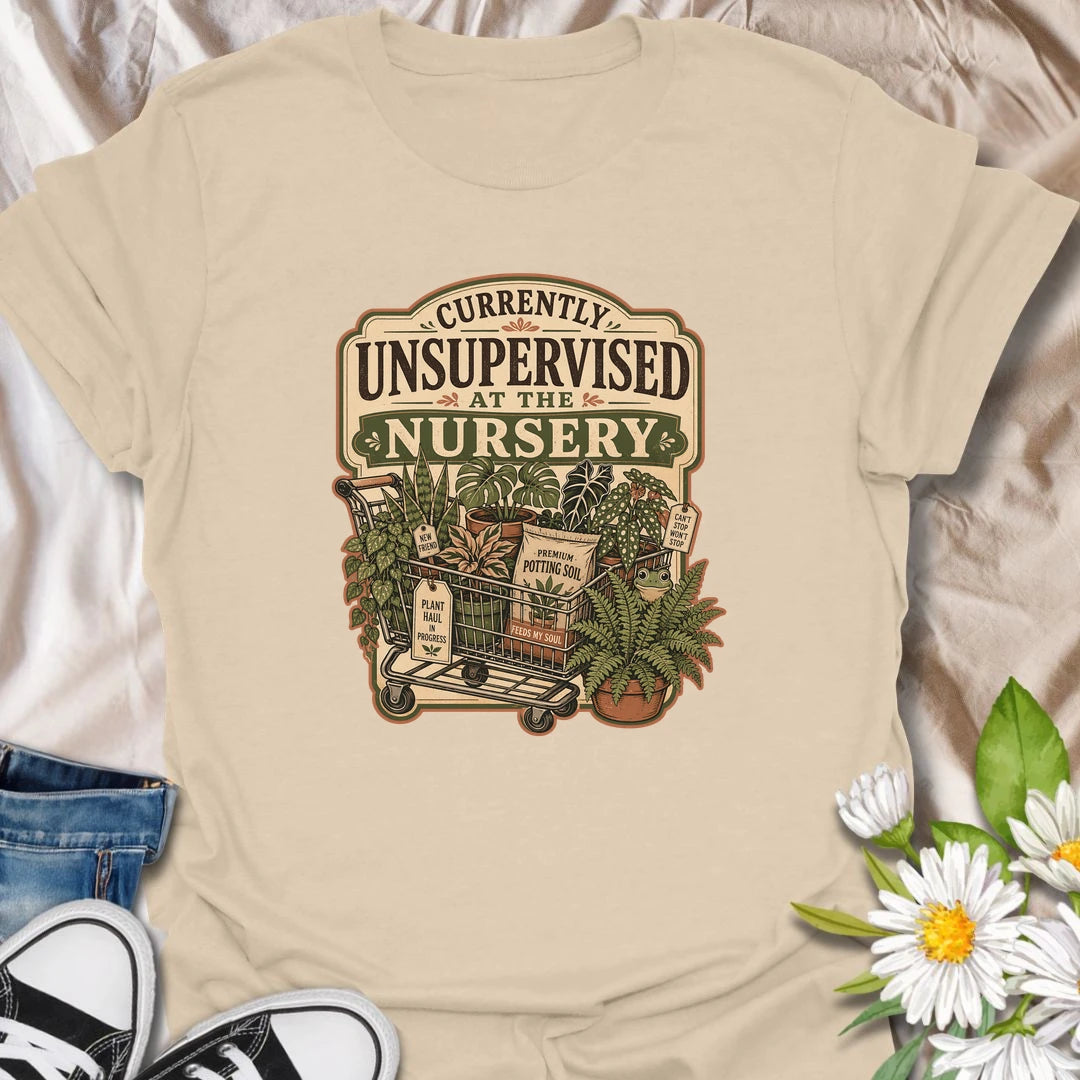 Funny plant shopping t-shirt for anyone who should never be left alone at the nursery.
Features a cart full of houseplants, potting soil, and playful plant-shopping details.
Perfect for plant lovers, plant moms, garden center regulars, and anyone who always comes home with extra plants.
