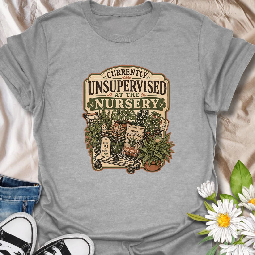 Funny plant shopping t-shirt for anyone who should never be left alone at the nursery.
Features a cart full of houseplants, potting soil, and playful plant-shopping details.
Perfect for plant lovers, plant moms, garden center regulars, and anyone who always comes home with extra plants.