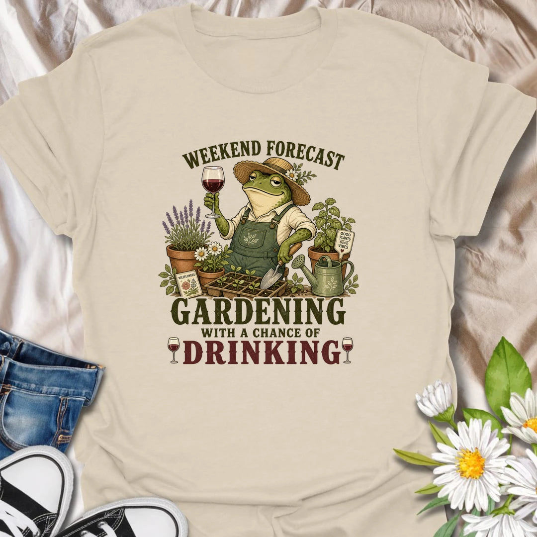 Funny gardening t-shirt for plant lovers who enjoy a little wine with their weekend garden time.
Features a charming frog gardener surrounded by flowers, seedlings, and garden tools with a playful “weekend forecast” theme.
Perfect for gardeners, frog lovers, wine drinkers, and anyone who loves relaxing outdoors with plants and good vibes.