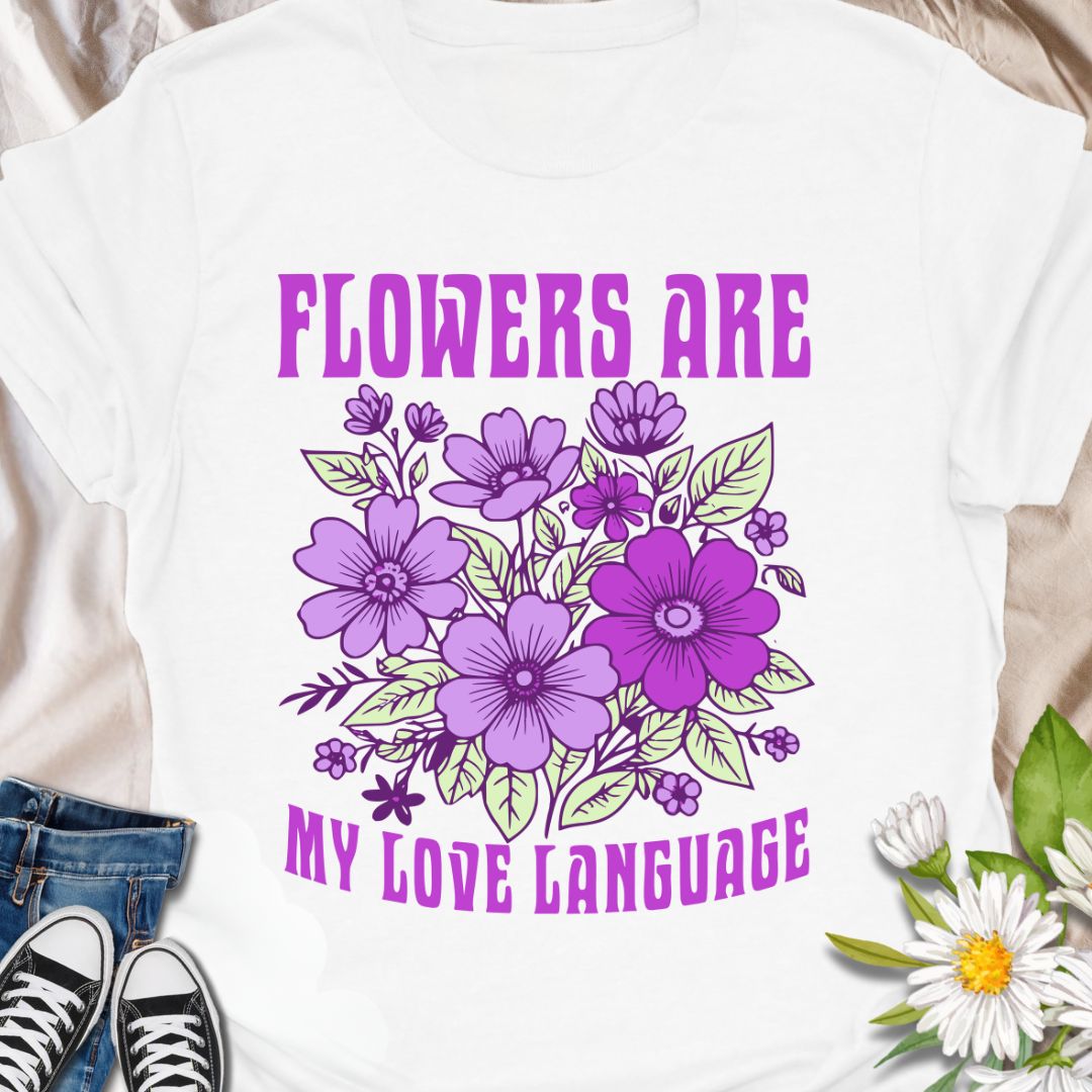 Celebrate your passion for flowers with this bold and beautiful “Flowers Are My Love Language” t-shirt. Perfect for garden lovers, plant enthusiasts, and anyone whose heart blooms with every petal. A great gift idea for flower fans and self-care advocates alike.