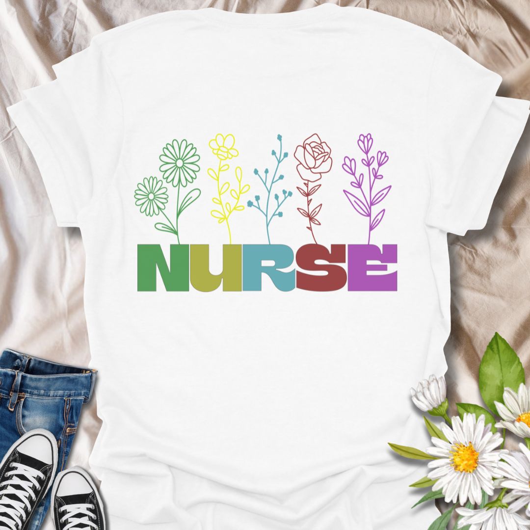 Celebrate caring in color with this rainbow floral "NURSE" t-shirt. A vibrant and heartfelt gift for nurses who bring healing and compassion. Perfect for Nurse Appreciation Week, graduations, or everyday pride.