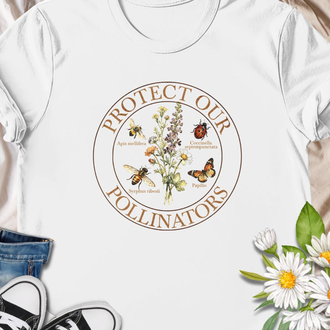 Celebrate the vital role of bees, butterflies, and other pollinators with this beautifully illustrated “Protect Our Pollinators” t-shirt. A meaningful gift for gardeners, nature lovers, and environmental advocates who want to raise awareness in style.