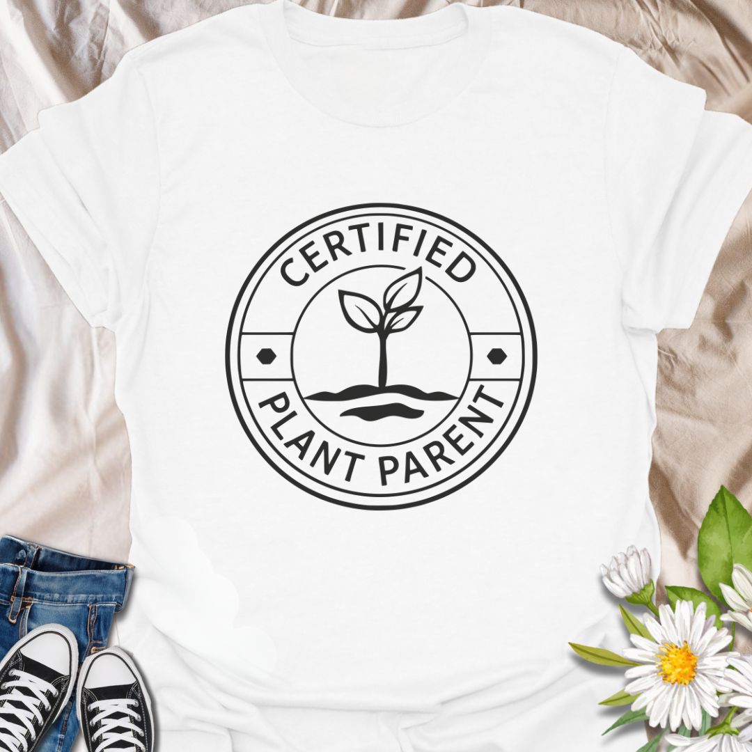 Show off your plant-loving pride with this “Certified Plant Parent” t-shirt, featuring a clean, minimalist badge-style design. Perfect for gardeners, houseplant enthusiasts, or green thumb gurus, this comfy tee makes a thoughtful gift for any plant lover who treats their foliage like family.