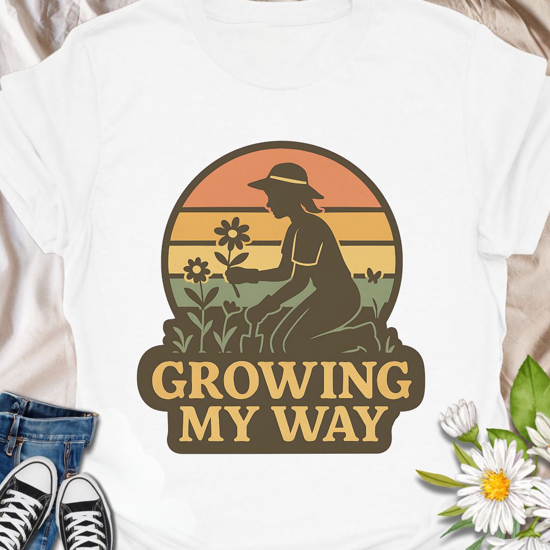 Celebrate your love for gardening and independence with this empowering "Growing My Way" t-shirt. Featuring a vintage-style silhouette and floral design, it’s perfect for plant lovers who grow at their own pace. A thoughtful gift for gardeners, homesteaders, and green-thumbed souls.