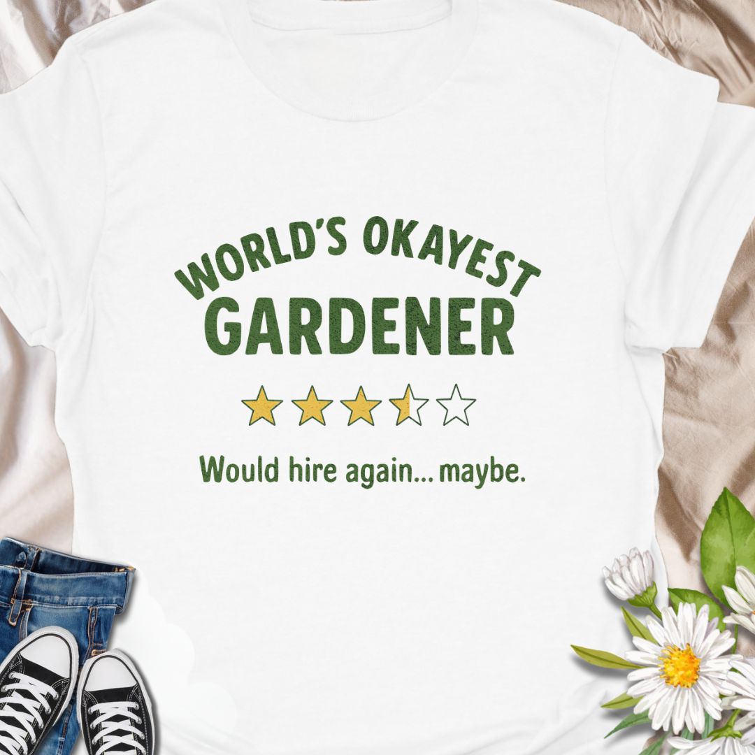 Embrace your green thumb with a healthy dose of humor! This “World’s Okayest Gardener” t-shirt is the perfect gift for gardeners who don’t take themselves too seriously. A fun and witty shirt for plant lovers, backyard growers, and hobby gardeners.