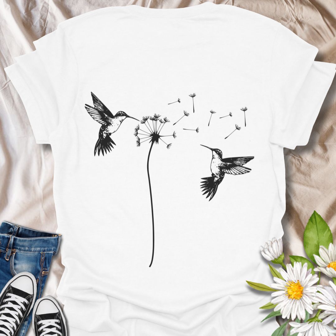 Capture the beauty of nature with this elegant design featuring hummingbirds and dandelion seeds drifting on the breeze. A perfect gift for bird lovers, gardeners, and anyone who loves peaceful, nature-inspired art.
