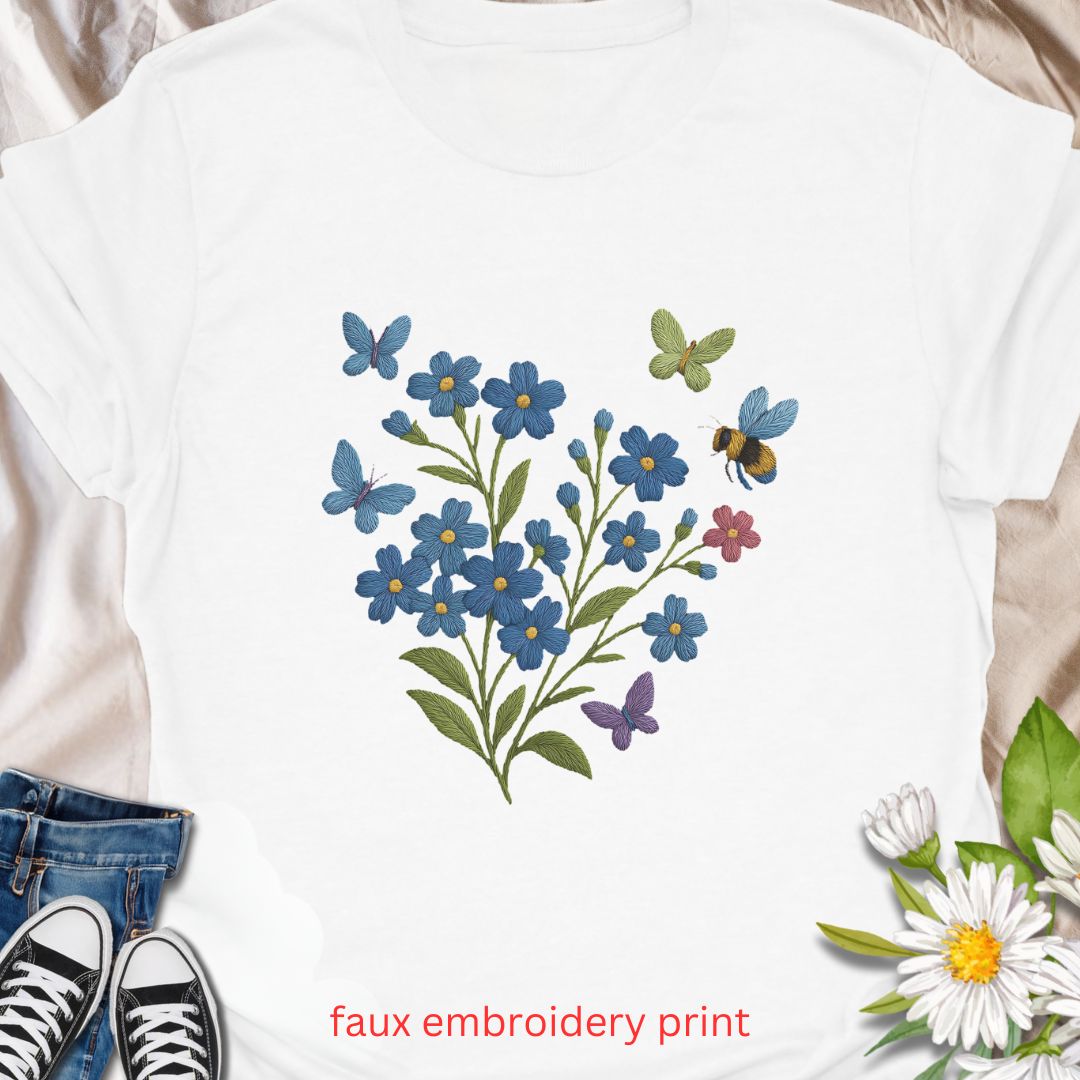 Faux embroidery Forget Me Not T-shirt
