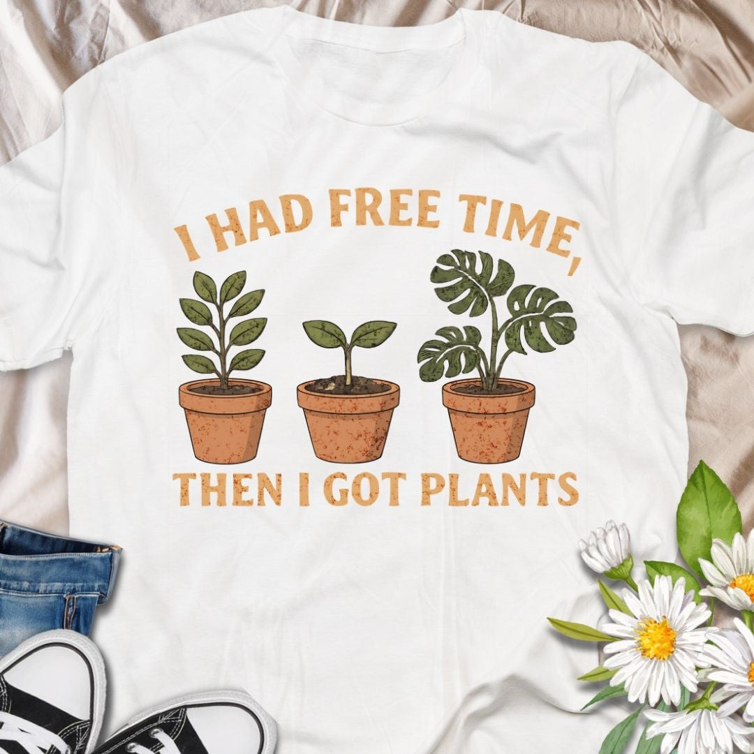 This funny “I Had Free Time, Then I Got Plants” t-shirt is perfect for busy plant parents who happily traded free time for watering schedules and repotting days. A cute houseplant graphic makes it a great gift for gardeners, indoor plant lovers and crazy plant people who can’t stop expanding their jungle.