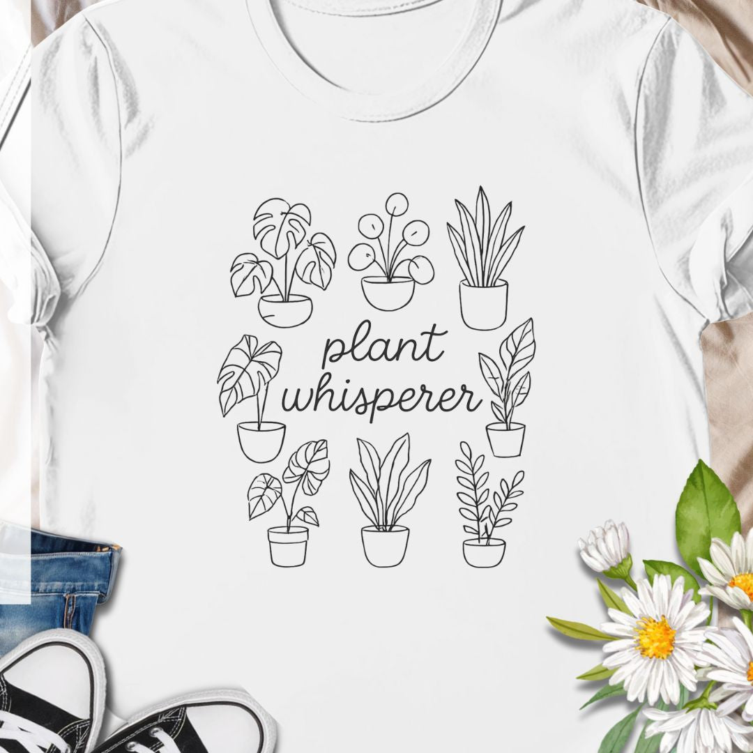 Speak fluent foliage with this "Plant Whisperer" t-shirt – a minimalist, hand-drawn design perfect for indoor plant lovers, proud plant parents, and botanical enthusiasts. A stylish and subtle gift for houseplant collectors and green-thumbed friends.