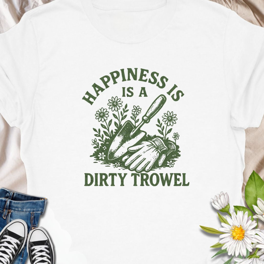 For those who find joy in the soil! This "Happiness Is a Dirty Trowel" shirt is perfect for gardeners who know that a bit of dirt brings a lot of happiness.  ideal tee for gardeners who measure joy in turned soil and sun-warmed leaves with a vintage-style botanical graphic.