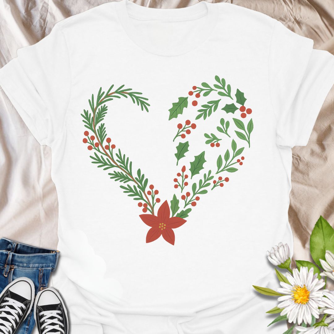 Christmas Floral Heart T-Shirt
